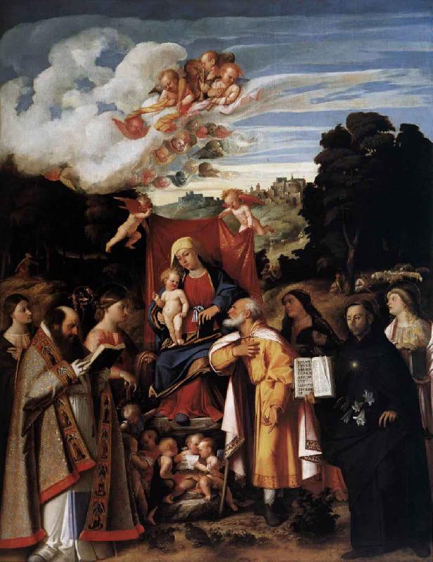 Giovanni Cariani Virgin Enthroned with Angels and Saints France oil painting art